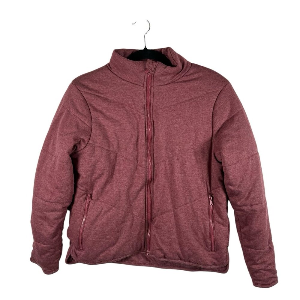 Three Dots Jacket Sweatshirt Red Full Zip Quilted Pockets Women’s Size Medium